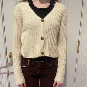 Cream fuzzy cardigan. Brand: Nasty Gal. Size: small